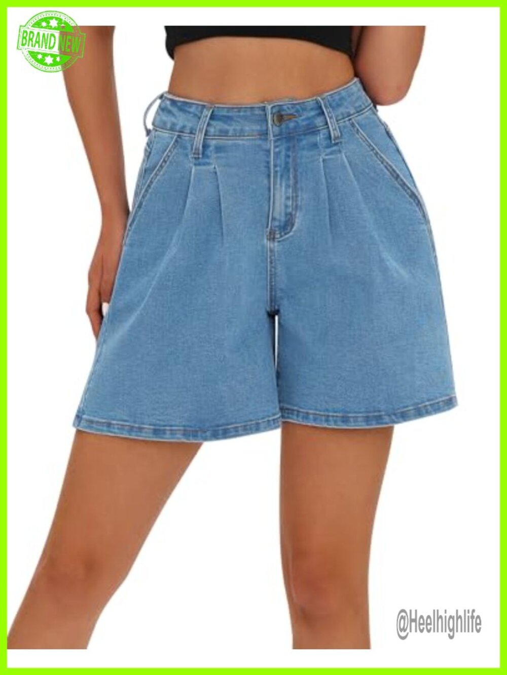 Women's High Waisted Stretchy Wide Leg Denim Jean Shorts Loose Fit